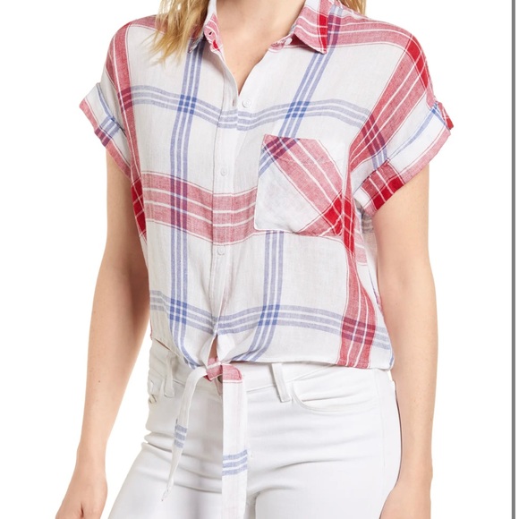 RAILS Amelie Tie Front Shirt
cropped red white & blue button down Small - Picture 3 of 6